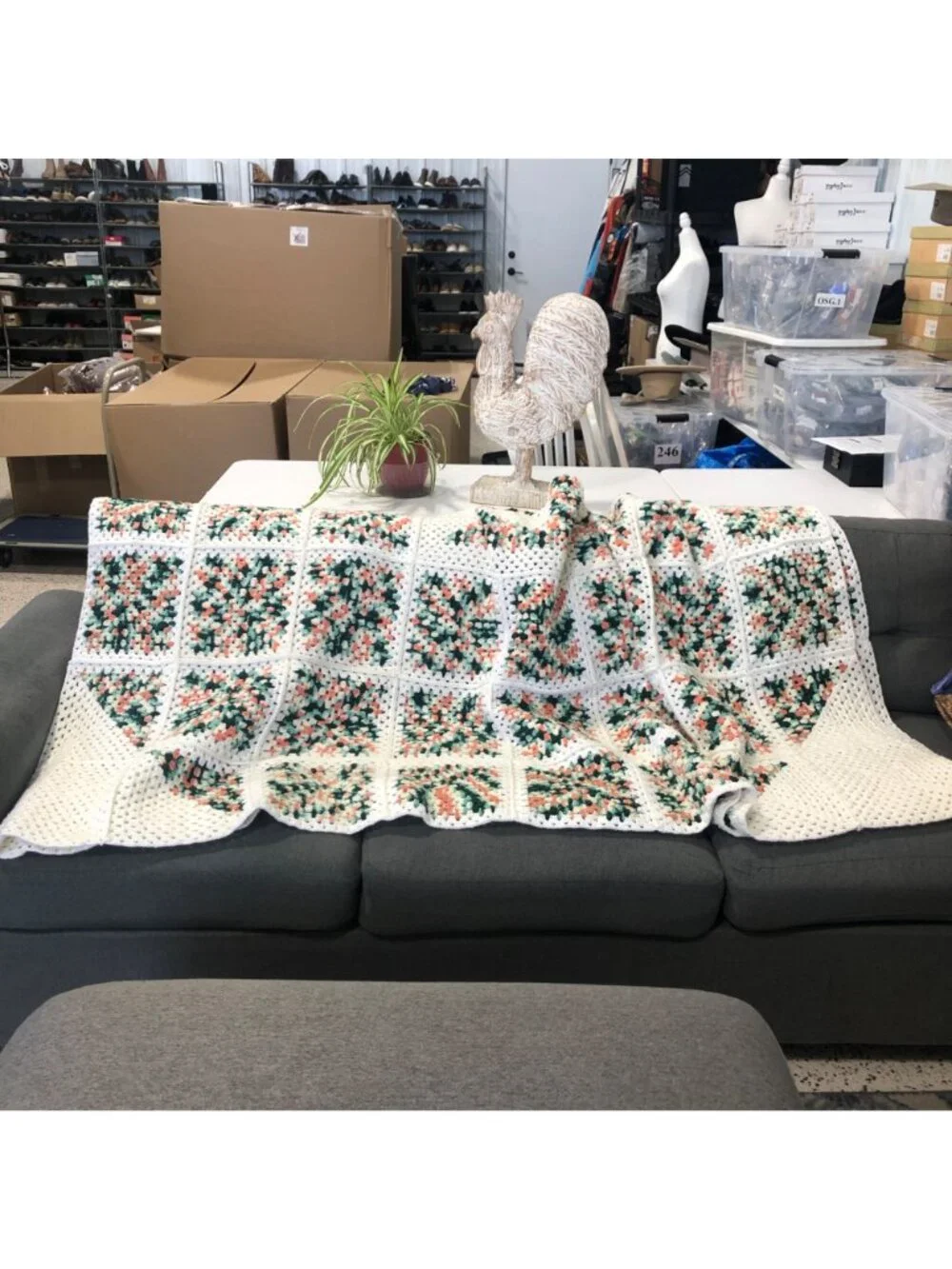 Handmade Granny Square Crochet Blanket Multicolor Throw Cottage Country